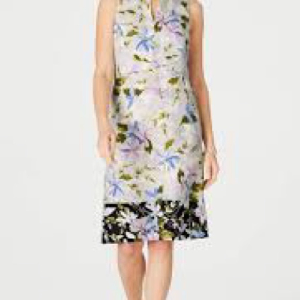 J. Jill Love Linen Floral Sleeveless Dress Blue Purple Midi Size M